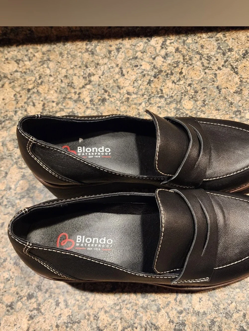 Blondo Ladies Daina Waterproof Black Leather Platform Penny Loafers, Size 7.5